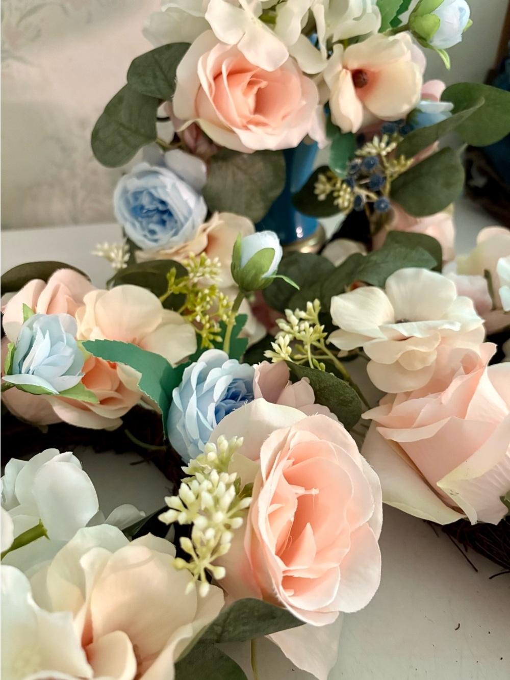 Pastel Artificial Flower Wreaths - Peach, white, Pink & Light Blue